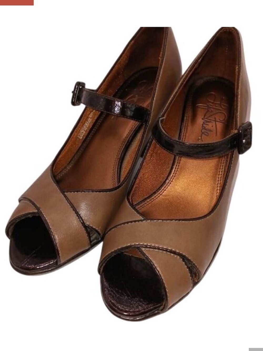 LIFE STRIDE  Peep-Toe Mary Jane Pumps - Brown Size 8